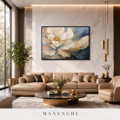 Ethereal Bloom abstract painting displayed in modern living room decor