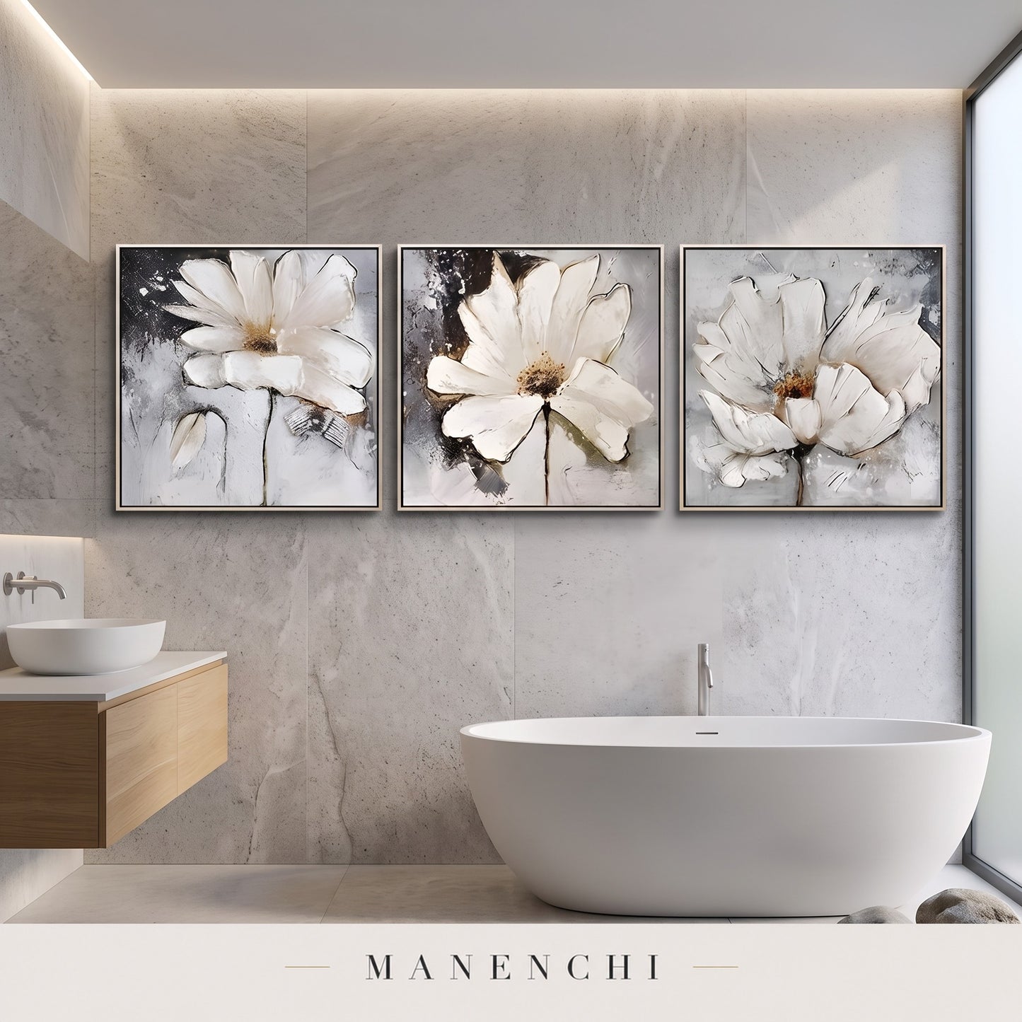Ethereal Blooms abstract painting displayed in bathroom