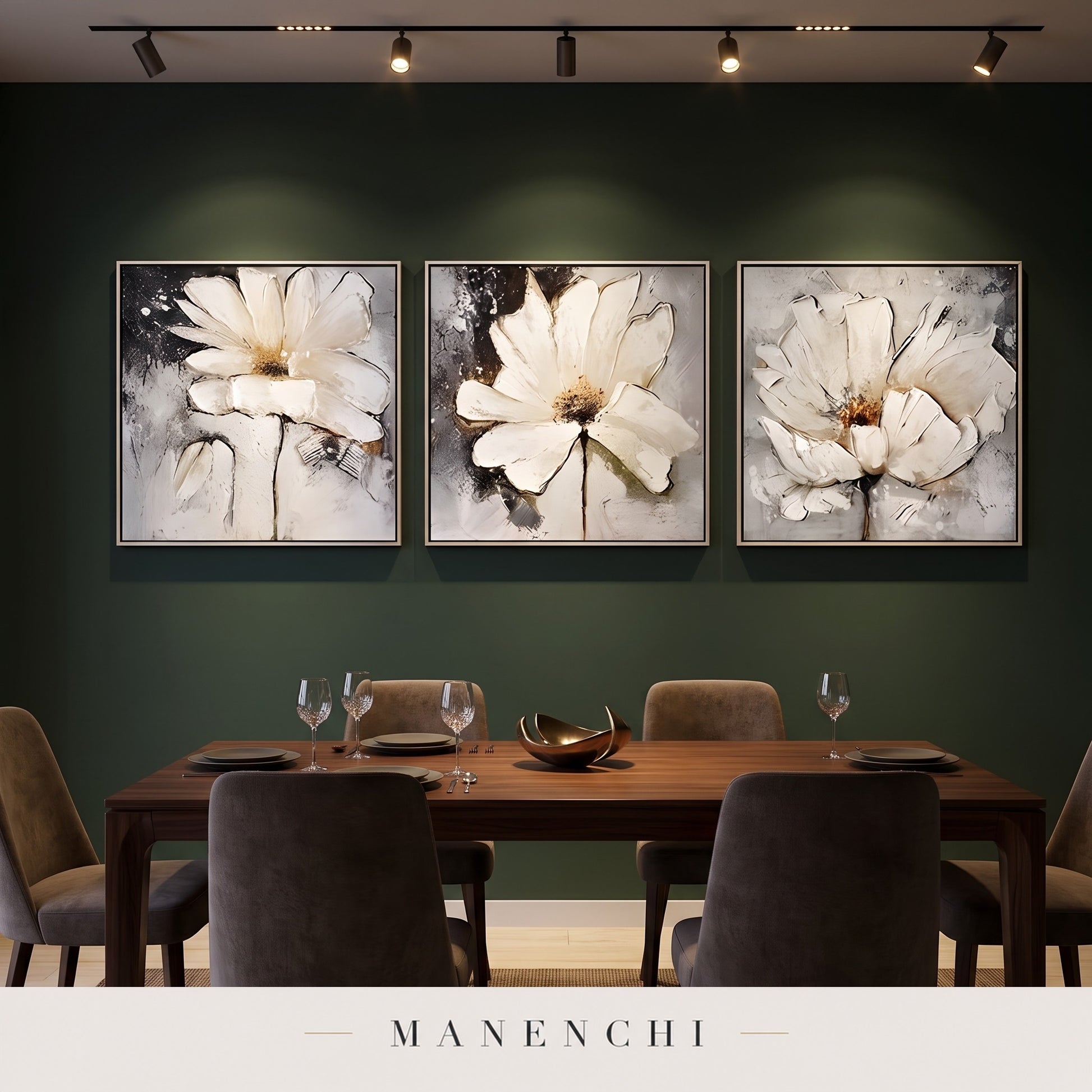 Ethereal Blooms abstract painting displayed in a dining room