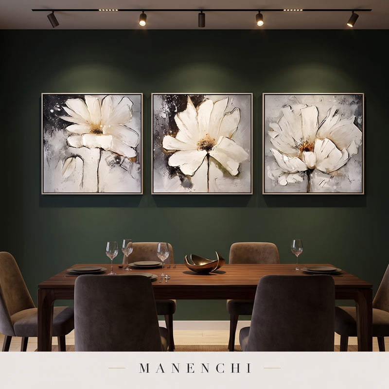 Ethereal Blooms abstract painting displayed in a dining room