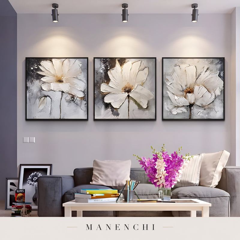 Ethereal Blooms abstract painting displayed in a modern living room