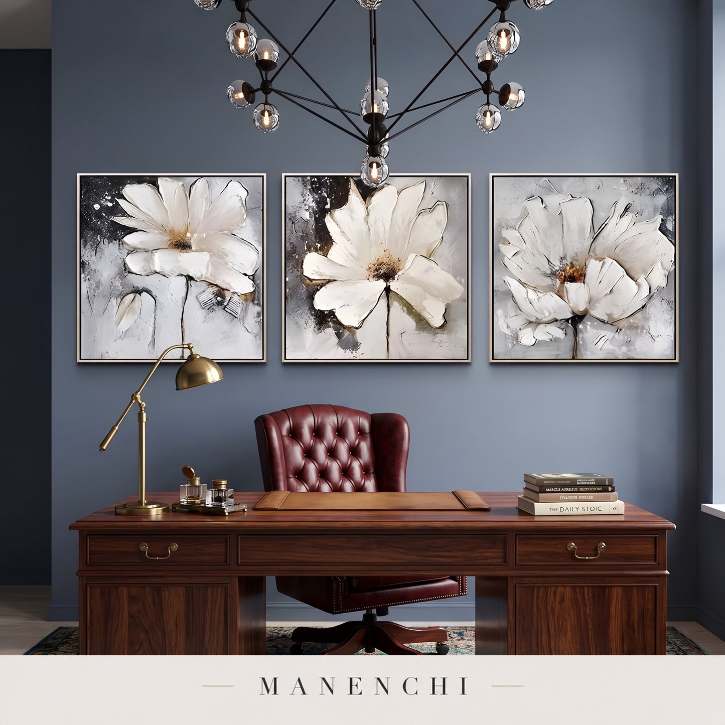 Ethereal Blooms abstract painting displayed in a study