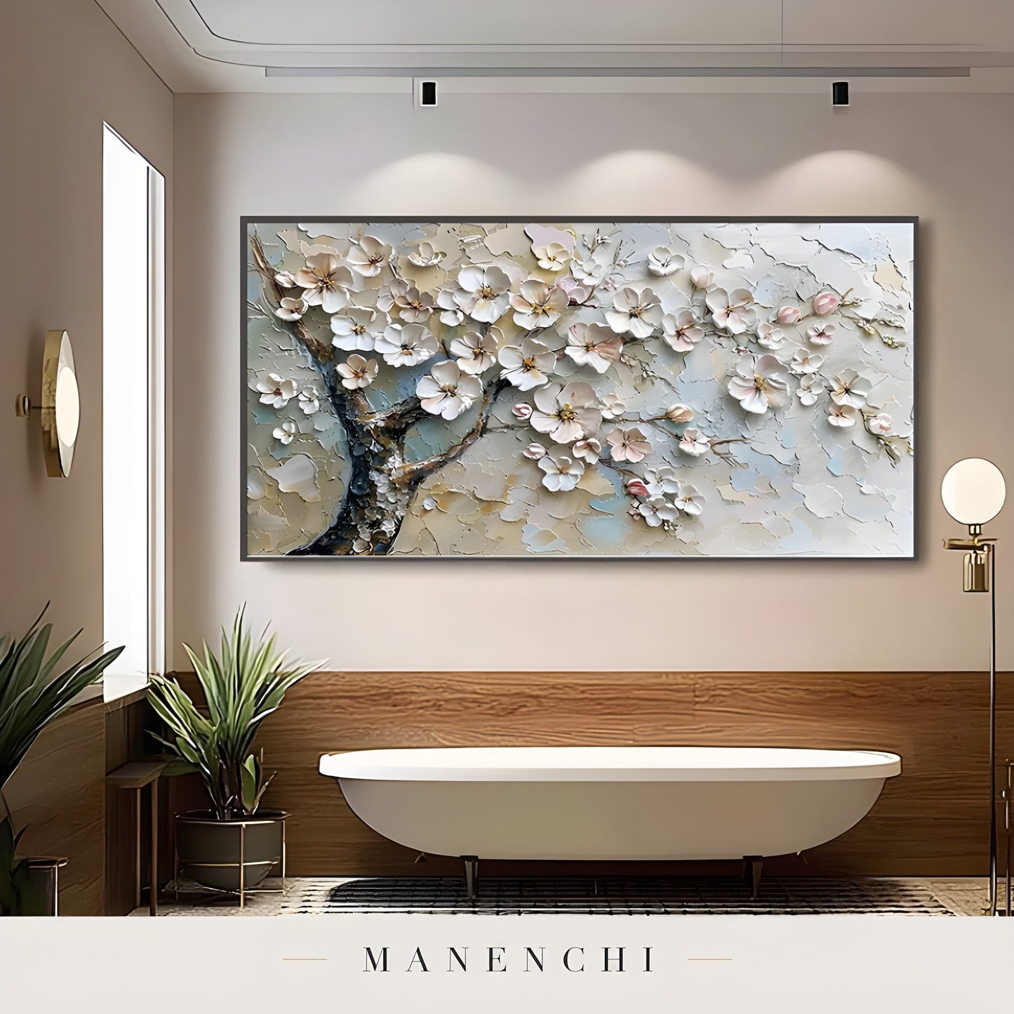 Ethereal Blossom abstract painting displayed in bathroom wall art