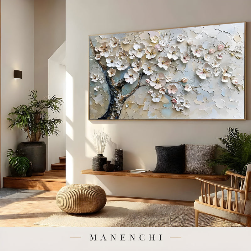 Ethereal Blossom abstract painting displayed in interior living room
