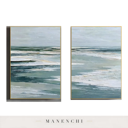 Ethereal Coastal Horizon abstract painting displayed in artwork in focus