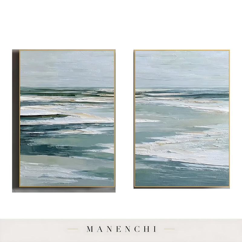 Ethereal Coastal Horizon abstract painting displayed in artwork in focus