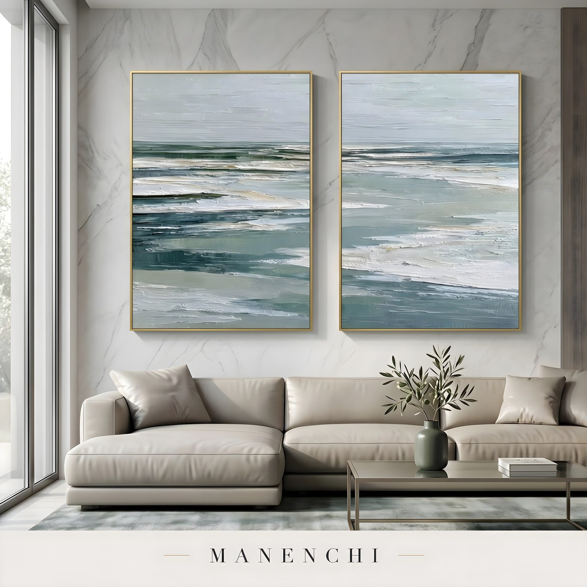 Ethereal Coastal Horizon - original hand-painted abstract painting by Manenchi