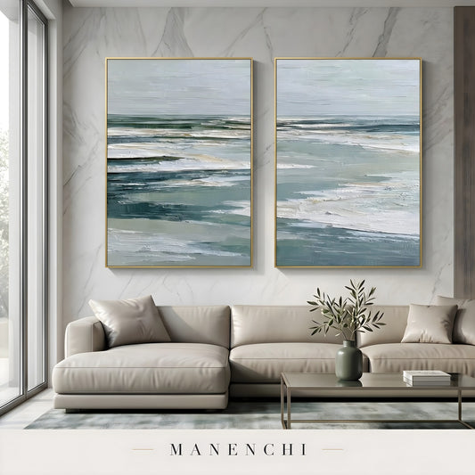 Ethereal Coastal Horizon - original hand-painted abstract painting by Manenchi