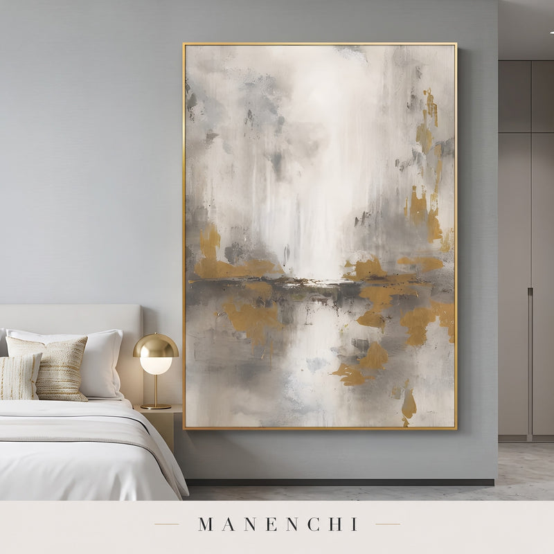 Ethereal Echoes abstract painting displayed in a modern bedroom
