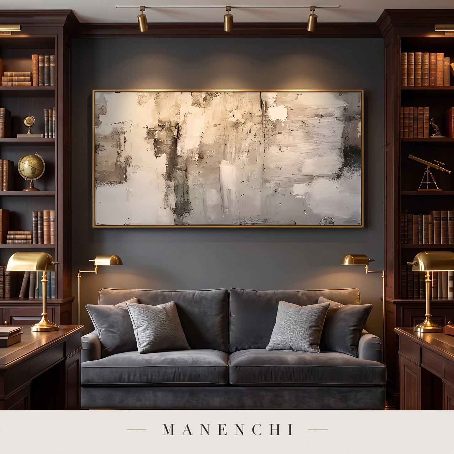 Ethereal Layers abstract painting displayed in a study
