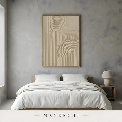 Ethereal Linear Harmony abstract painting displayed in minimalist bedroom wall decor