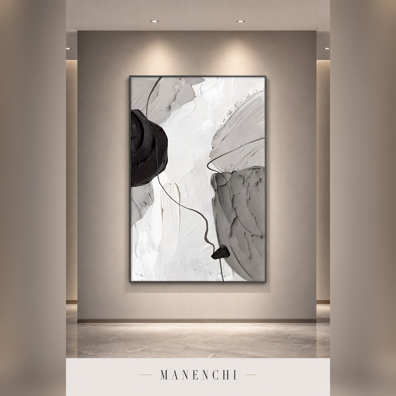 Ethereal Monochrome abstract painting displayed in a hallway