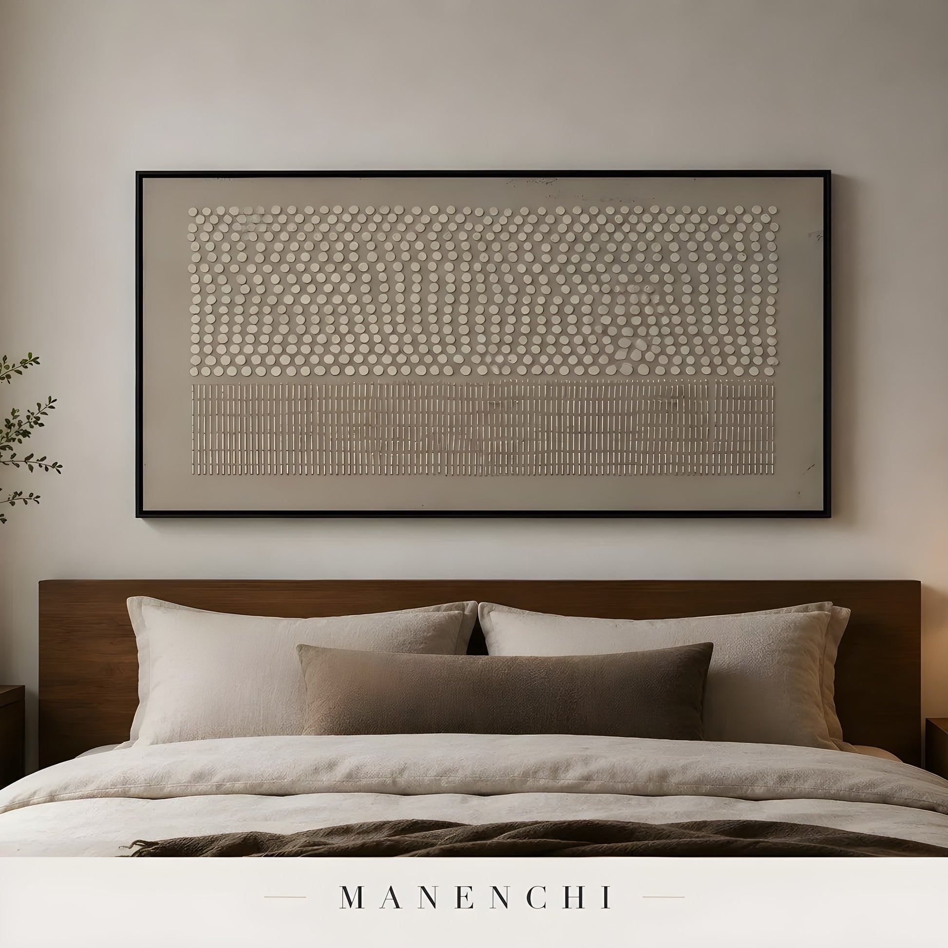 Ethereal Rhythmic Texture abstract painting displayed in bedroom scene