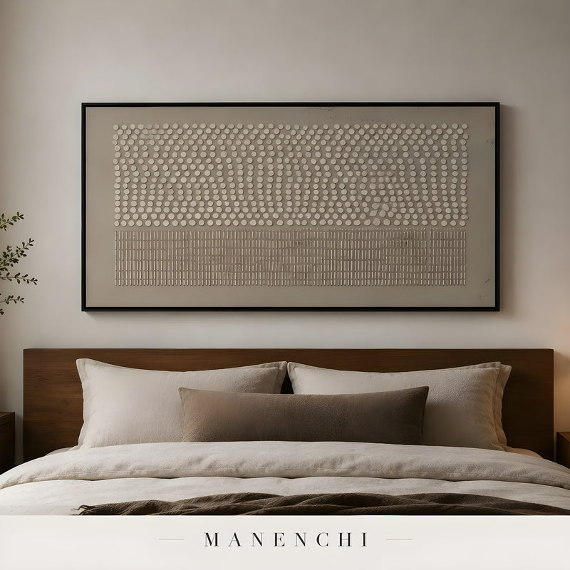 Ethereal Rhythmic Texture abstract painting displayed in bedroom scene