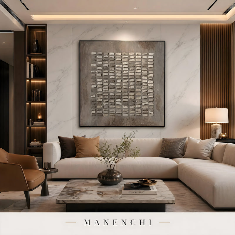 Ethereal Stone Mosaic abstract painting displayed in modern living room display