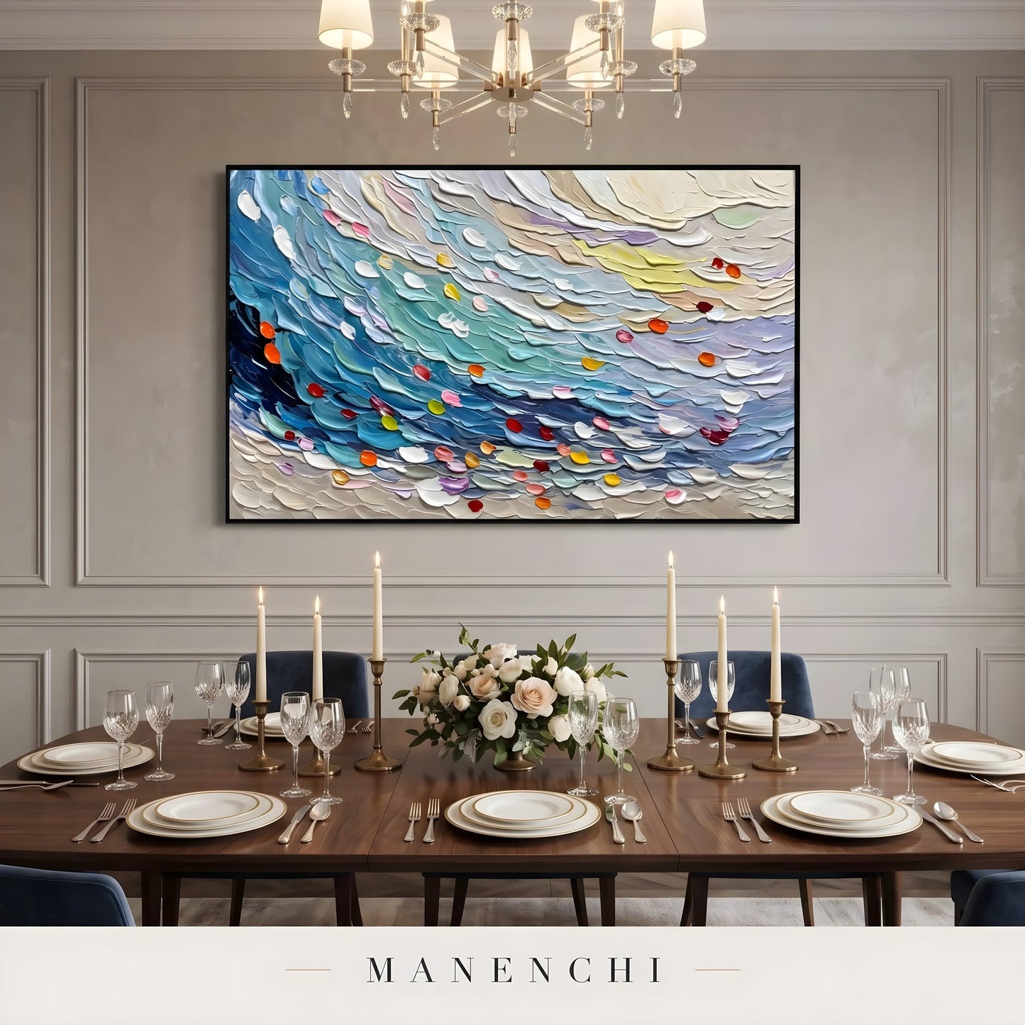 Ethereal Tides abstract painting displayed in dining room