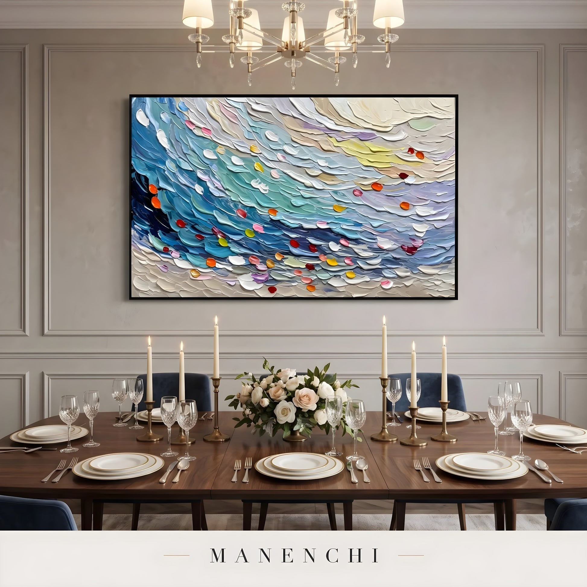 Ethereal Tides abstract painting displayed in dining room