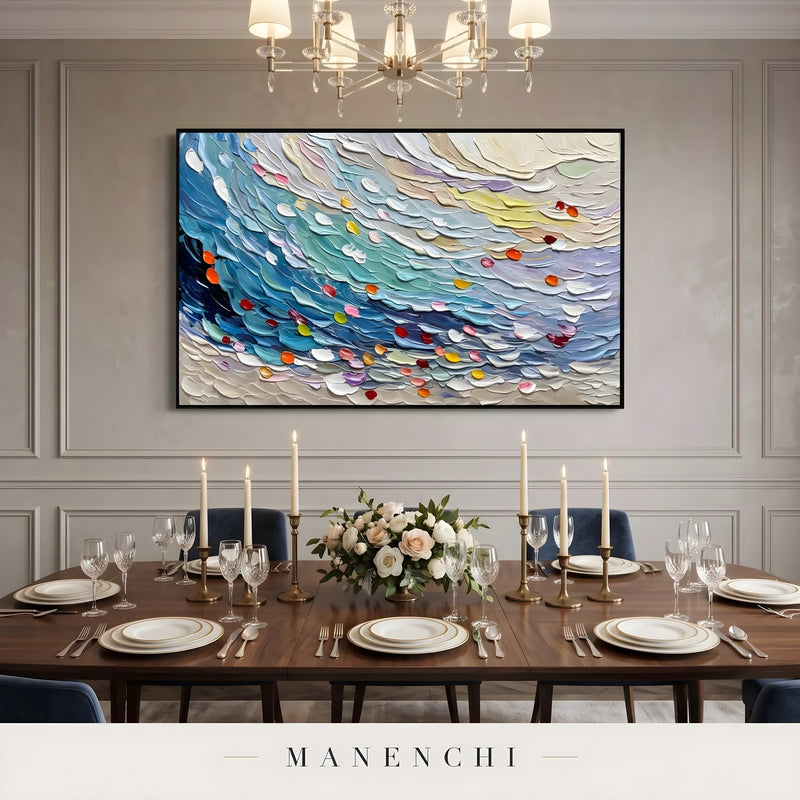 Ethereal Tides abstract painting displayed in dining room