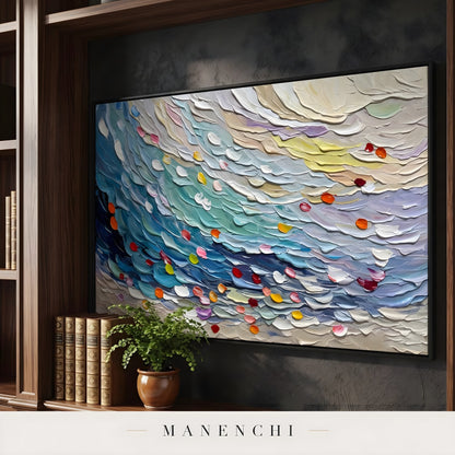Ethereal Tides abstract painting displayed in home library