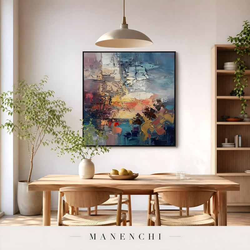 Ethereal Twilight Horizon abstract painting displayed in dining room interior