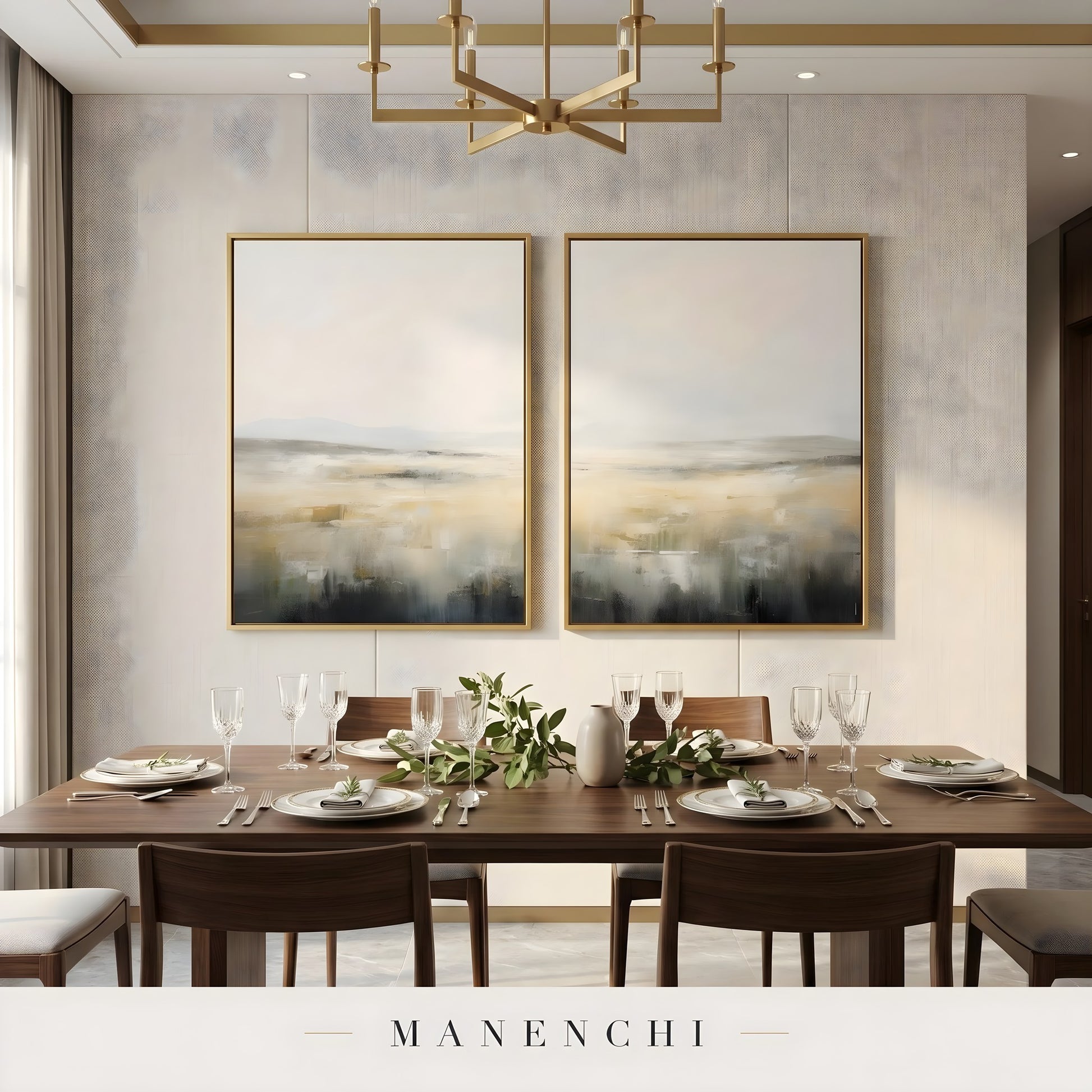 Field of Echoes abstract painting displayed in formal dining room setting
