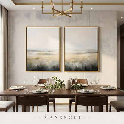 Field of Echoes abstract painting displayed in formal dining room setting