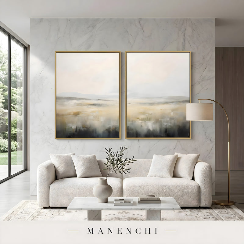 Field of Echoes abstract painting displayed in living room sofa display