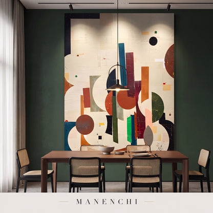 Geometric Harmony abstract painting displayed in a dining room