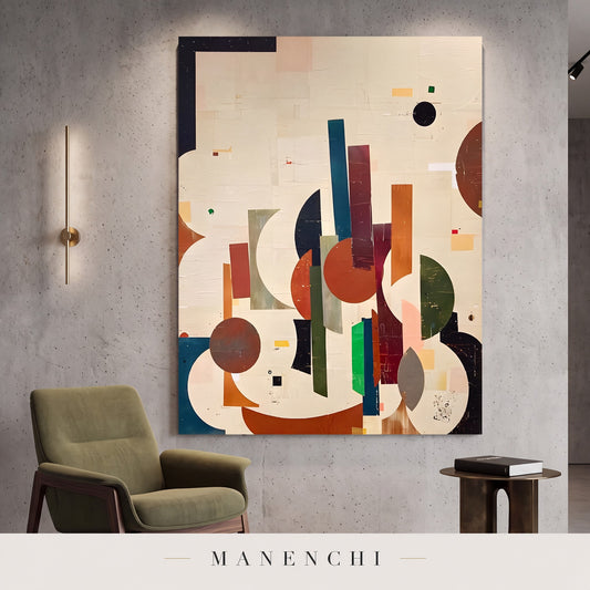 Geometric Harmony abstract painting displayed in a gallery setting