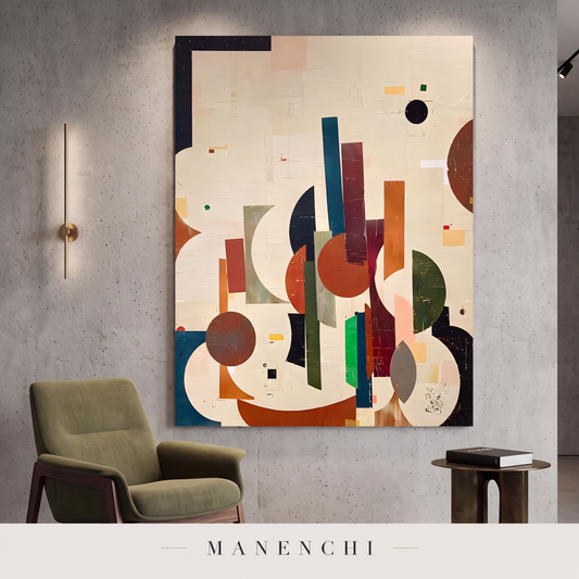 Geometric Harmony abstract painting displayed in a gallery setting