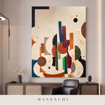 Geometric Harmony abstract painting displayed in a study