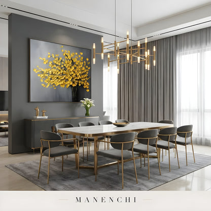 Gilded Arboreal Bloom abstract painting displayed in modern dining room interior