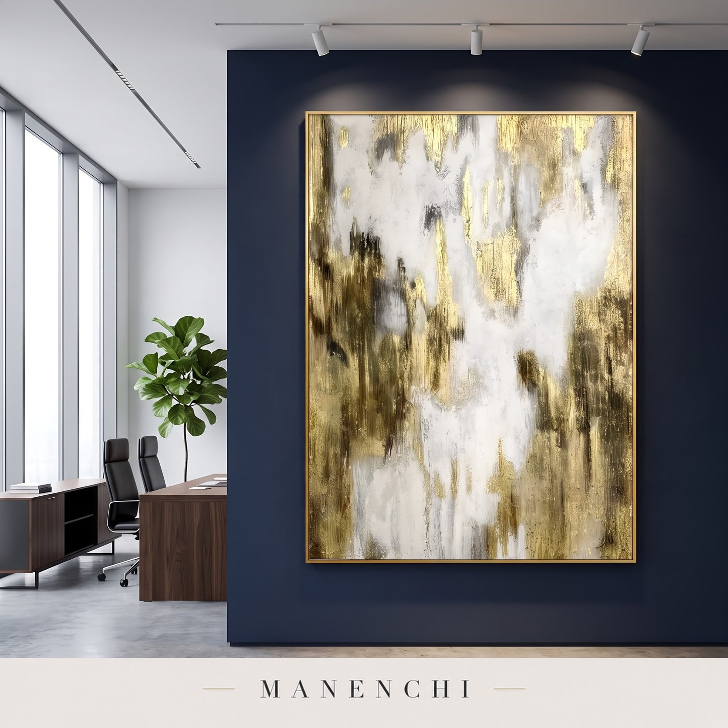 Gilded Ascent abstract painting displayed in a study