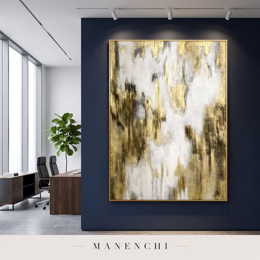 Gilded Ascent abstract painting displayed in a study