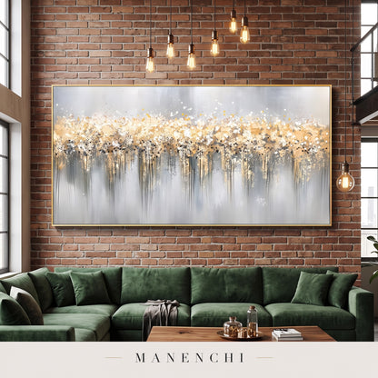Gilded Cascade abstract painting displayed in a loft