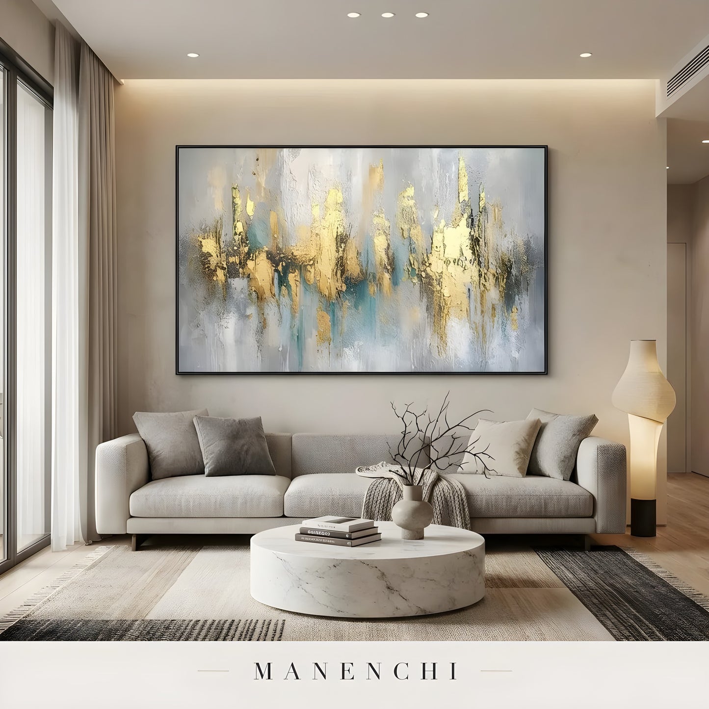 Gilded Ethereal Horizon - original hand-painted abstract painting by Manenchi