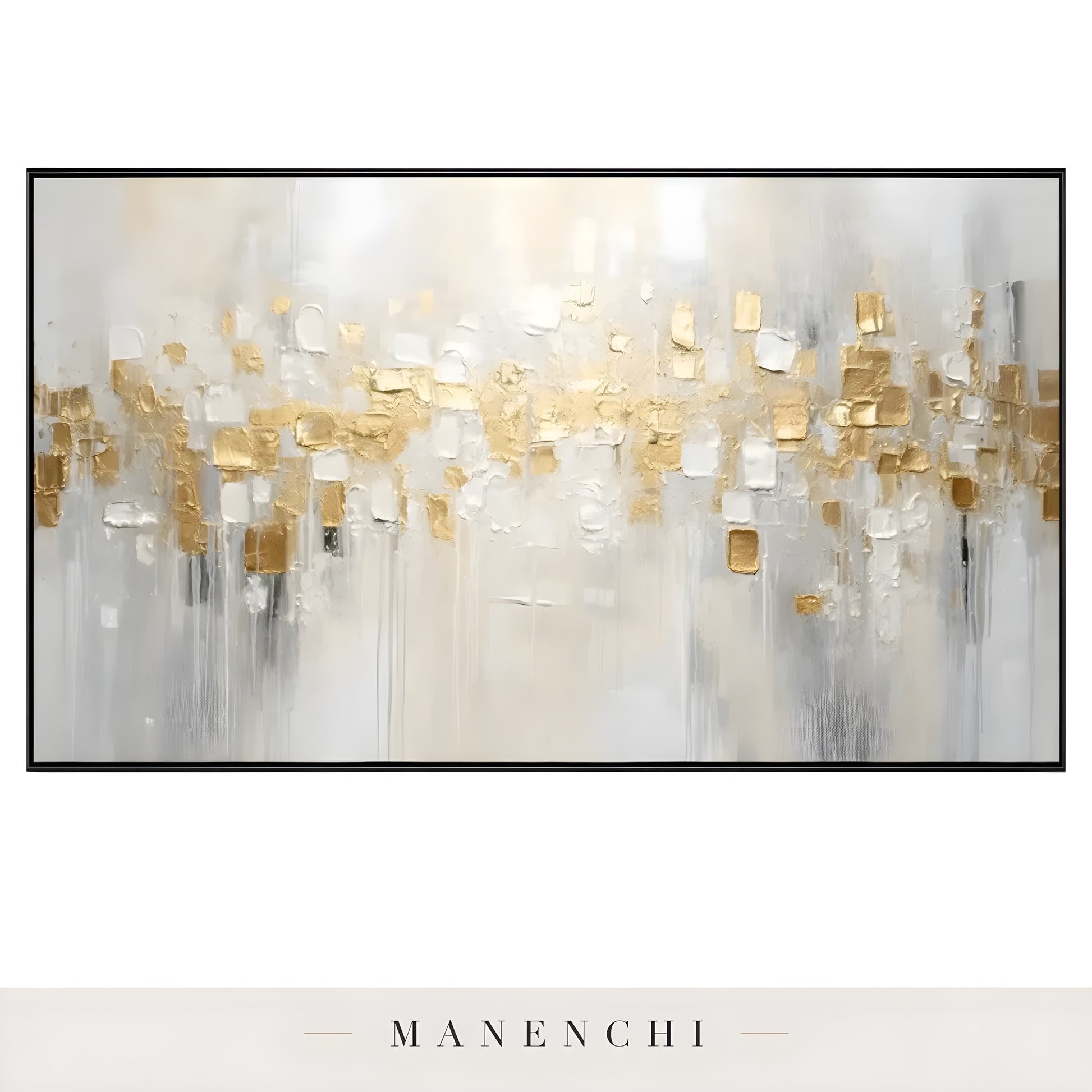 Gilded Ivory Mosaic abstract painting displayed in isolated framed artwork view
