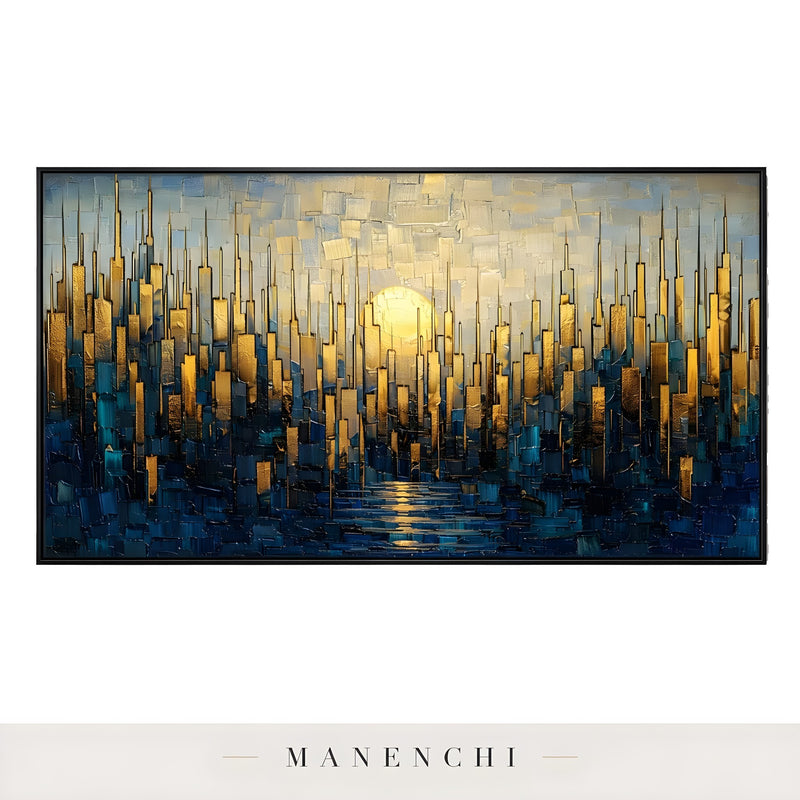 Gilded Metropolis Horizon - original hand-painted abstract painting by Manenchi