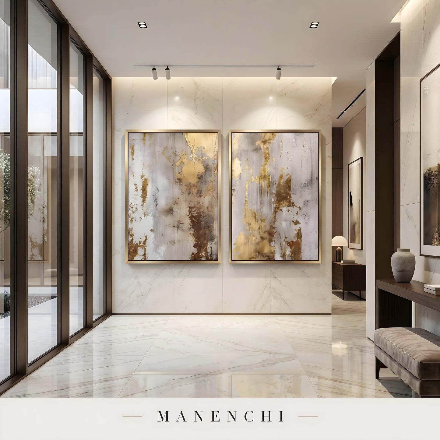 Gilded Neutral Abstraction - original hand-painted abstract painting by Manenchi