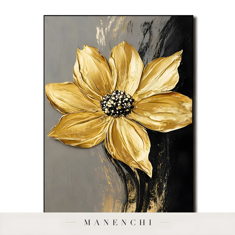 Gilded Obsidian Bloom - original hand-painted abstract painting by Manenchi