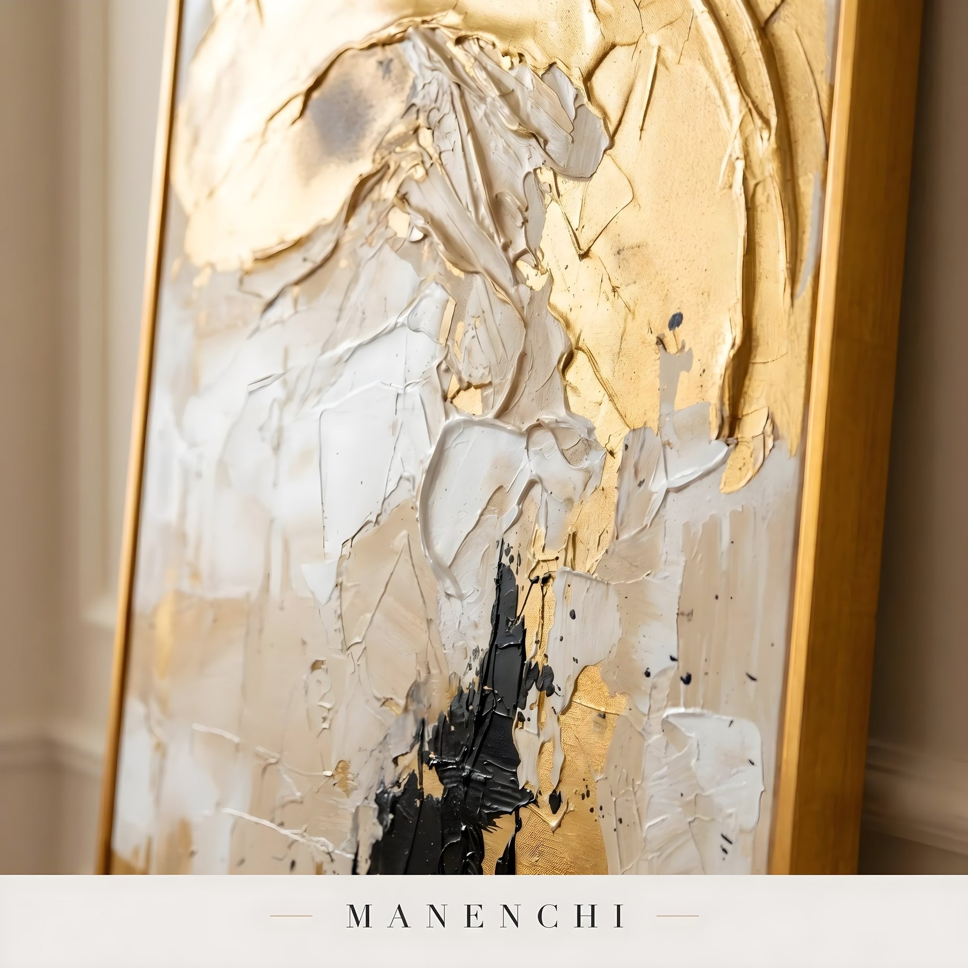 Close-up detail of the textured brushwork in Gilded Obsidian Sweep