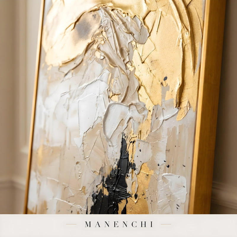 Close-up detail of the textured brushwork in Gilded Obsidian Sweep