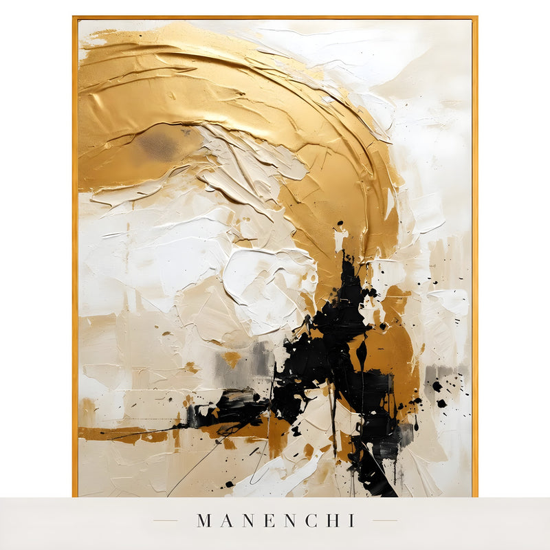 Gilded Obsidian Sweep abstract painting displayed in full painting front view