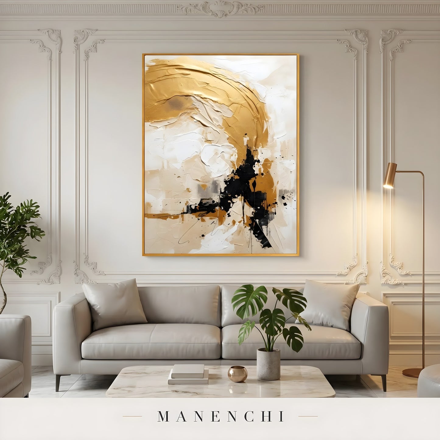 Gilded Obsidian Sweep - original hand-painted abstract painting by Manenchi