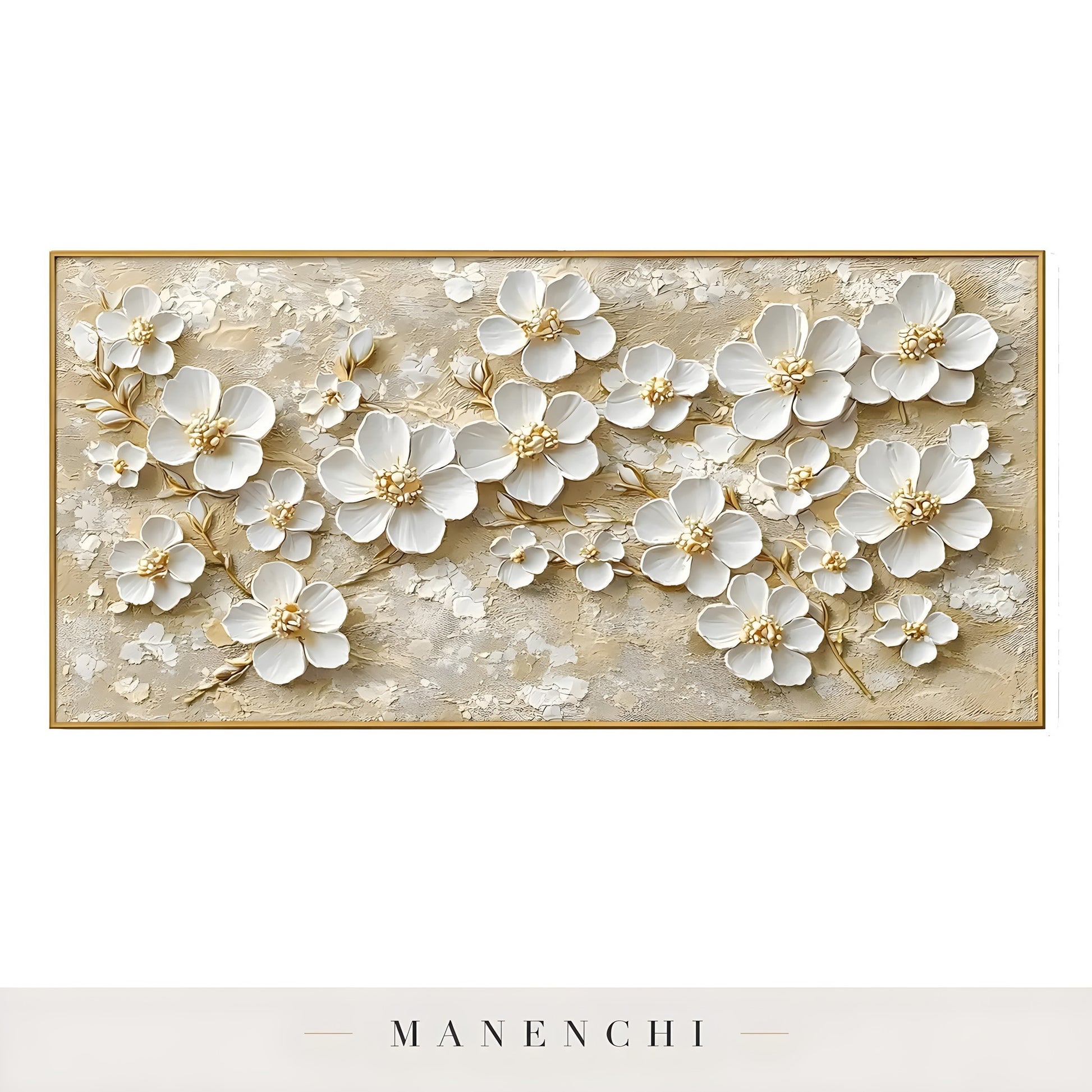 Close-up detail of the textured brushwork in Gilded Petal Radiance