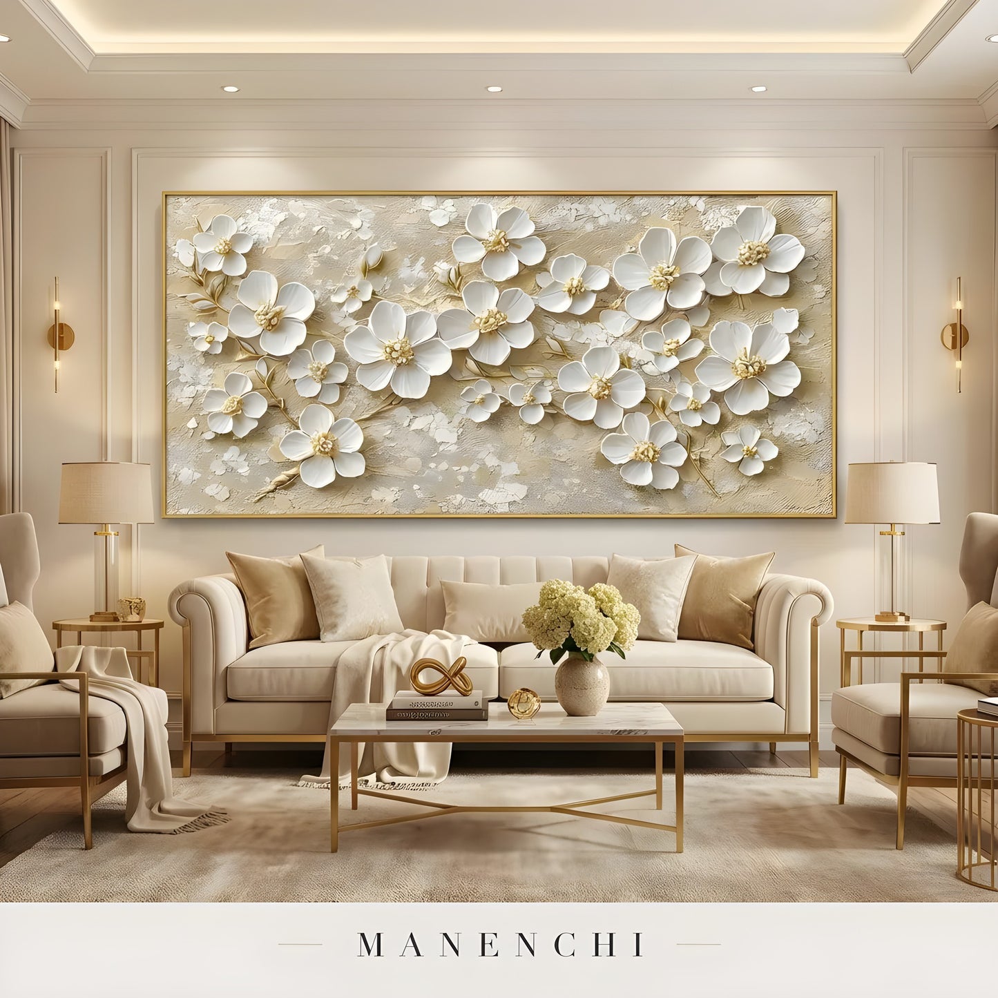 Gilded Petal Radiance - original hand-painted abstract painting by Manenchi