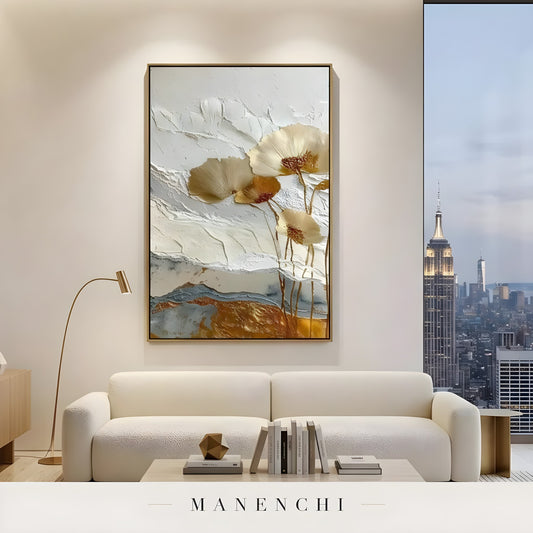 Gilded Petal Reverie - original hand-painted abstract painting by Manenchi