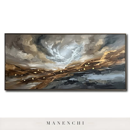 Gilded Tectonic Storm - original hand-painted abstract painting by Manenchi