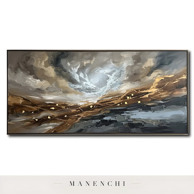 Gilded Tectonic Storm - original hand-painted abstract painting by Manenchi