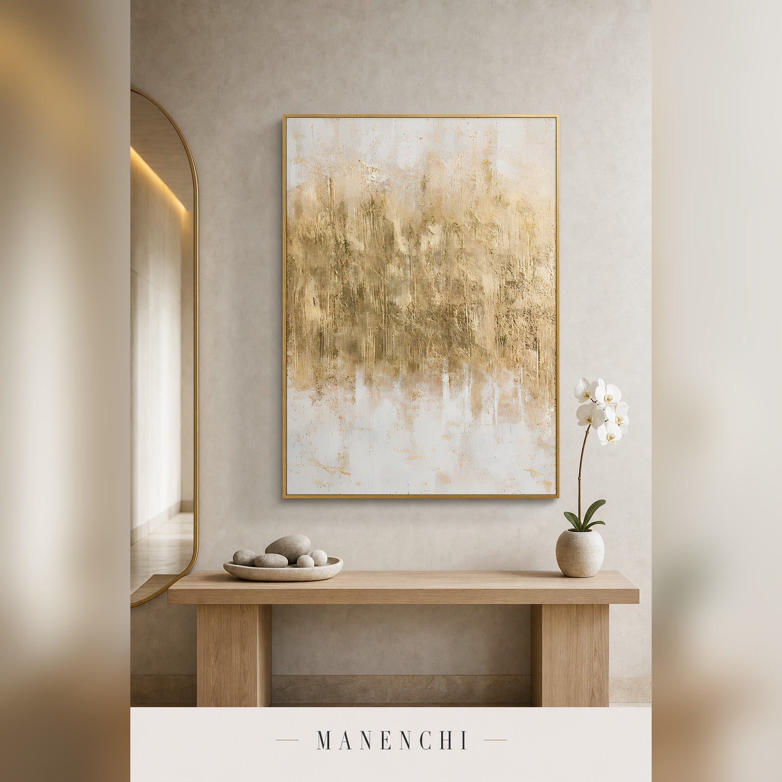 Gilded Whispers abstract painting displayed in spa